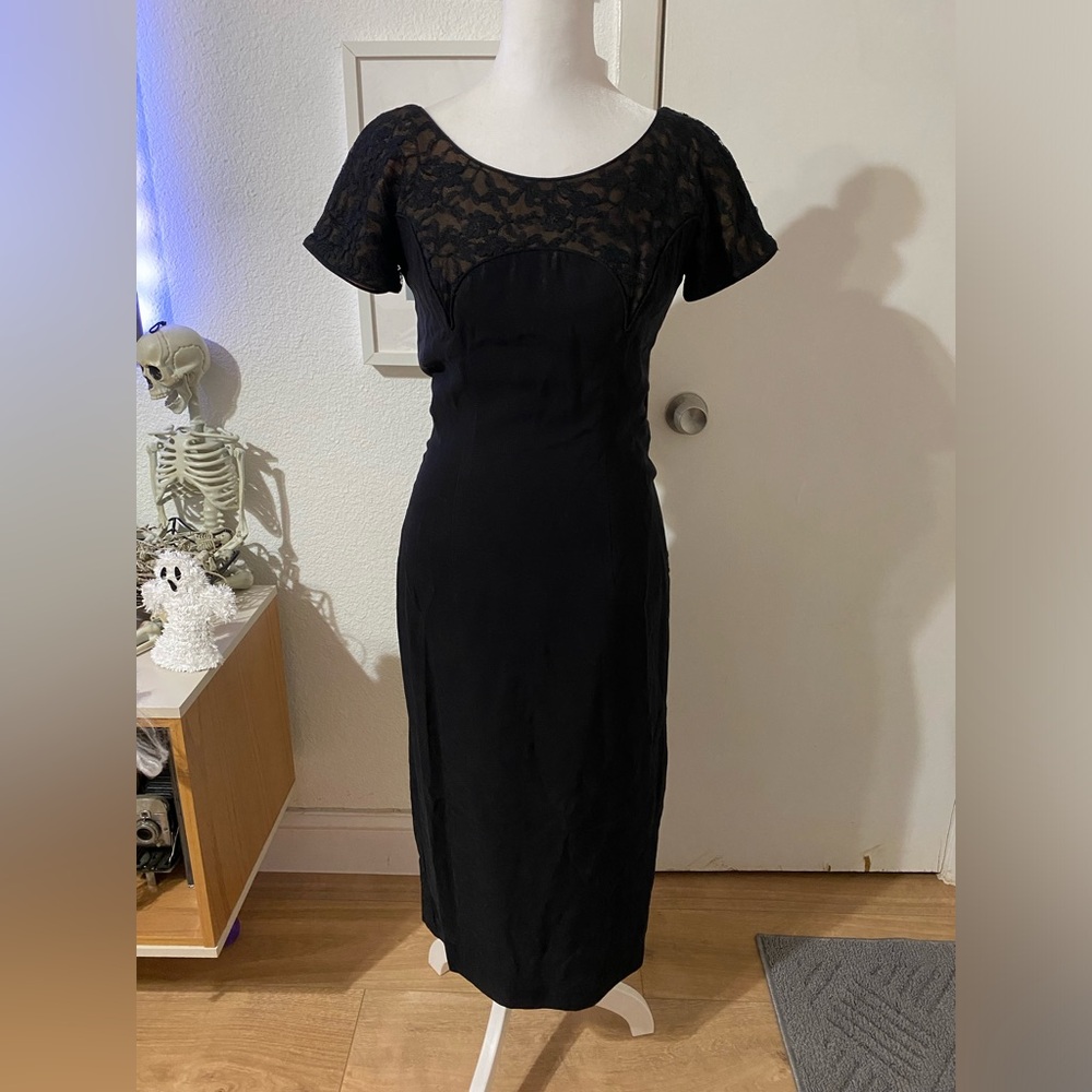 1950s Don Loper Blue Silk Dress w Chiffon Draped Back